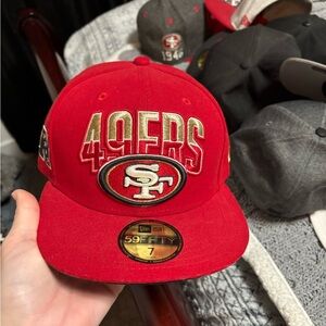New era 5950 fitted flat bill 49ers size 7 red